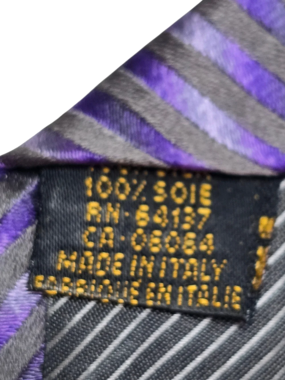 Bugatchi Uomo Silk Tie Purple Gray Stripe Handmade Italy Luxury Designer